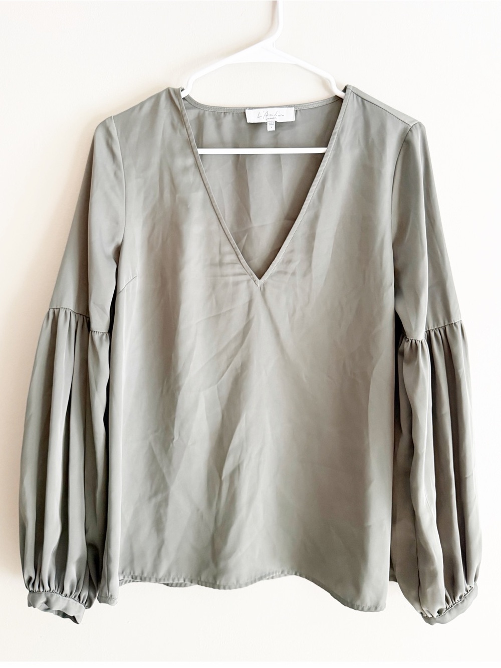 L’academie x revolve sage green v-neck blouse size small